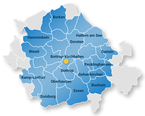 SIEBE Gebäudereinigung GmbH Dachreinigung Einzugsgebiet Karte mit Ruhrgebiet